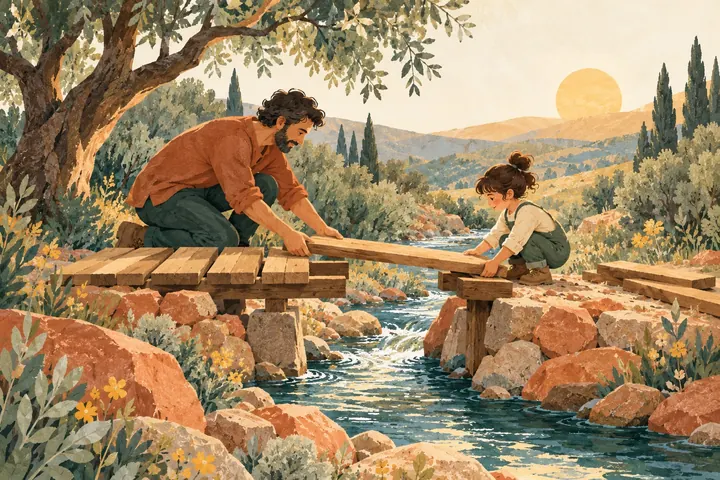 אבא ובת בונים גשר מעל נחל